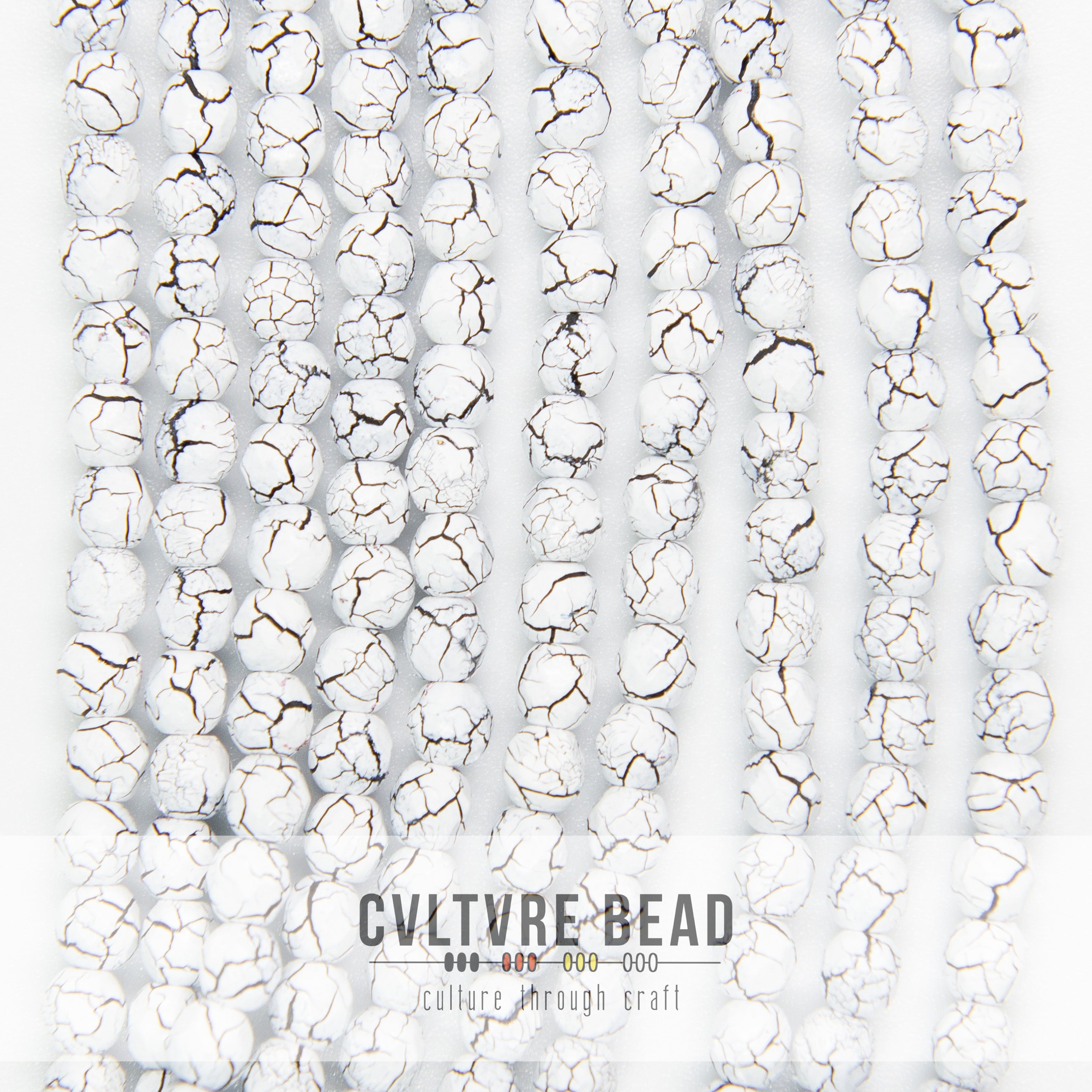 Ionic White/Jet - Czech Fire polished Beads - 4mm